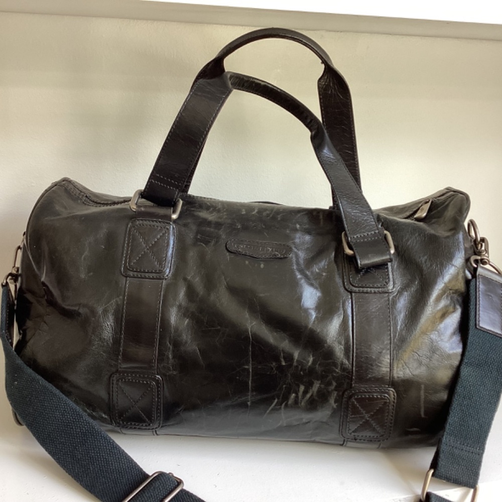 MEN’S FOSSIL BRAND BLACK LEATHER DUFFLE TRAVEL LARGE BAG - Picture 3 of 16